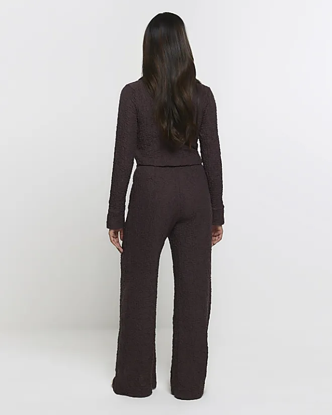 River Island textured wide leg trousers Brown Sale