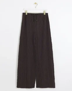River Island textured wide leg trousers Brown Sale