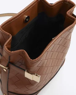 River Island weave bucket cross body bag Brown Discount