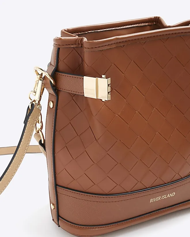 River Island weave bucket cross body bag Brown Discount