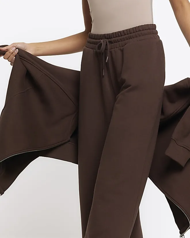 River Island wide leg joggers Brown Outlet