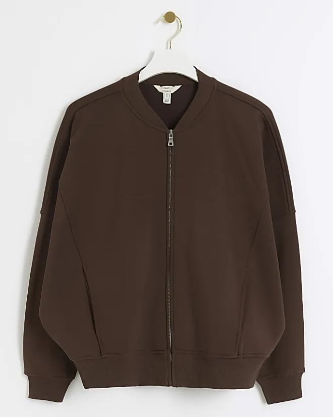 River Island zip up bomber sweatshirt Brown New