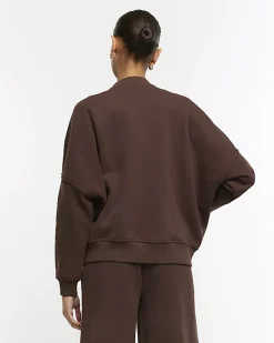 River Island zip up bomber sweatshirt Brown New