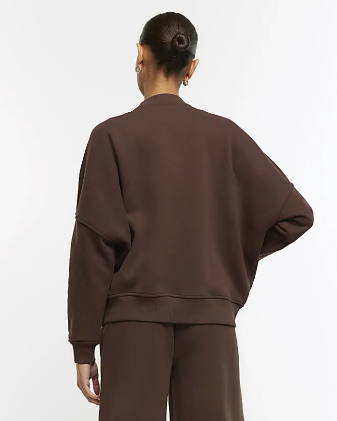 River Island zip up bomber sweatshirt Brown New