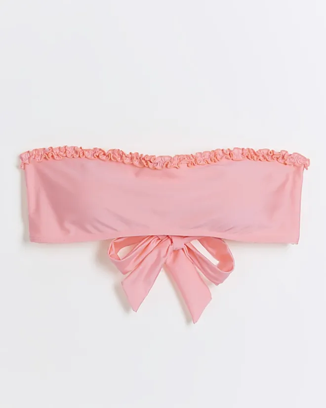 River Island Coral frill bandeau bikini top Orange Sale