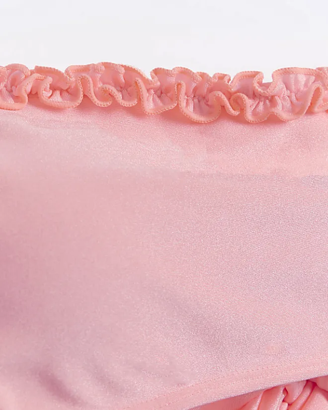 River Island Coral frill bandeau bikini top Orange Sale