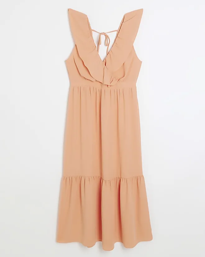 River Island Coral frill swing maxi dress Orange Best