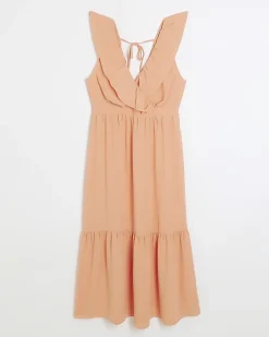 River Island Coral frill swing maxi dress Orange Best