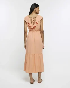 River Island Coral frill swing maxi dress Orange Best