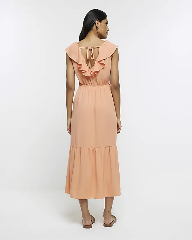 River Island Coral frill swing maxi dress Orange Best