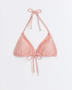 River Island Coral Frill Triangle Bikini Top Orange Hot