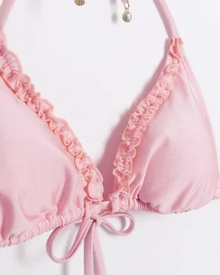 River Island Coral Frill Triangle Bikini Top Orange Hot