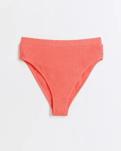 River Island Coral high waisted crinkle bikini bottoms Orange Clearance