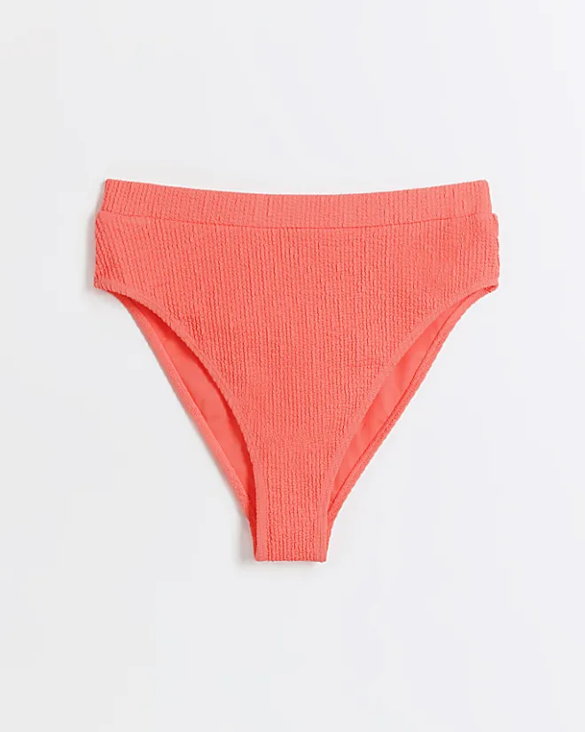 River Island Coral high waisted crinkle bikini bottoms Orange Clearance