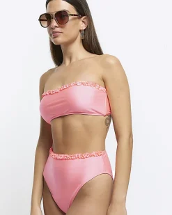 River Island Coral high waisted frill bikini bottoms Orange Online