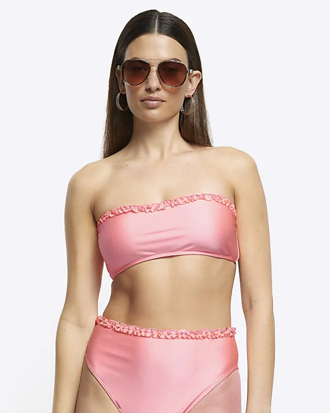 River Island Coral high waisted frill bikini bottoms Orange Online
