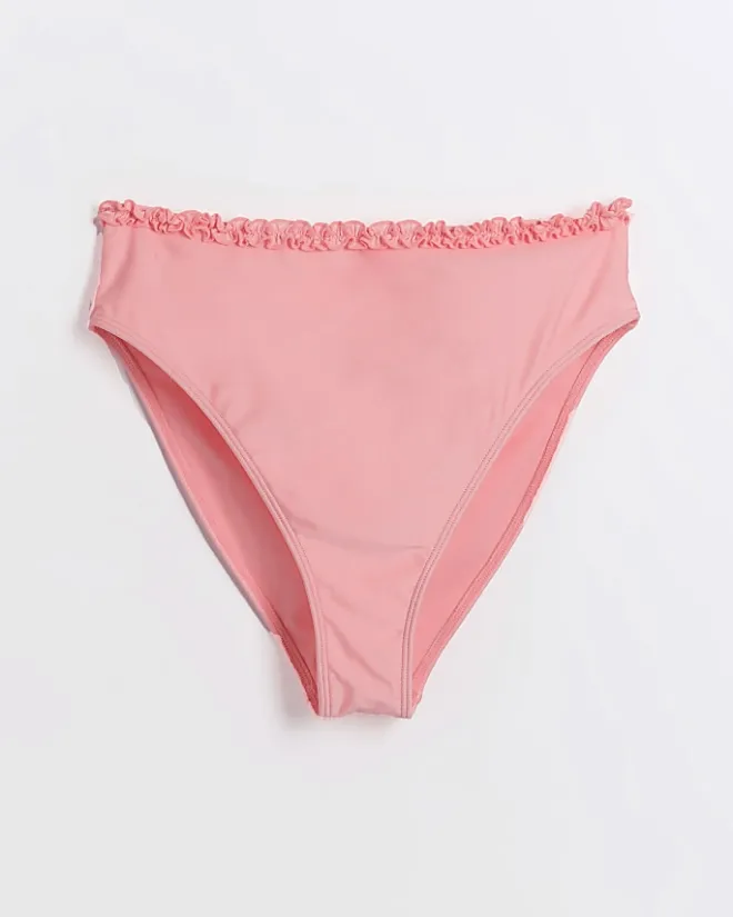 River Island Coral high waisted frill bikini bottoms Orange Online