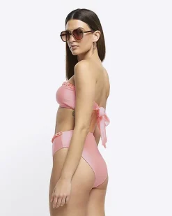 River Island Coral high waisted frill bikini bottoms Orange Online