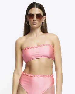 River Island Coral high waisted frill bikini bottoms Orange Online