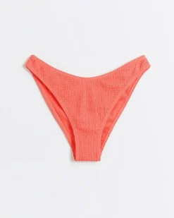River Island Coral low waist crinkle bikini bottoms Orange Outlet
