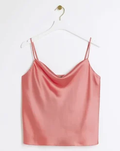 River Island Coral satin cowl neck cami top Orange New