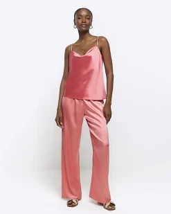 River Island Coral satin cowl neck cami top Orange New