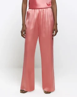 River Island Coral satin pull on wide leg trousers Orange Best