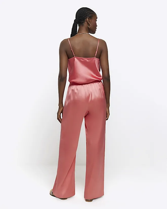 River Island Coral satin pull on wide leg trousers Orange Best
