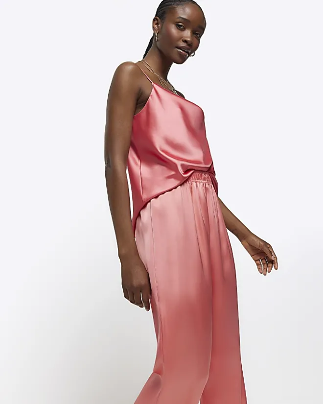 River Island Coral satin pull on wide leg trousers Orange Best