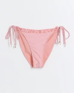 River Island Coral Tie Side Frill Bikini Bottoms Orange Outlet