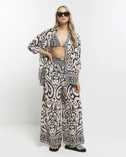 River Island abstract beach shirt Cream Hot