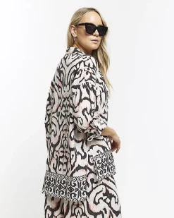River Island abstract beach shirt Cream Hot
