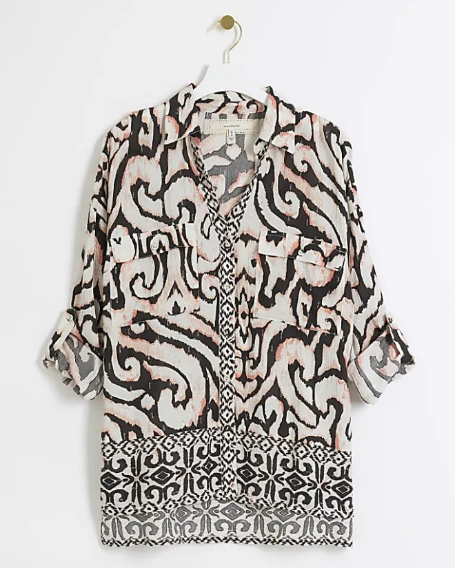 River Island abstract beach shirt Cream Hot