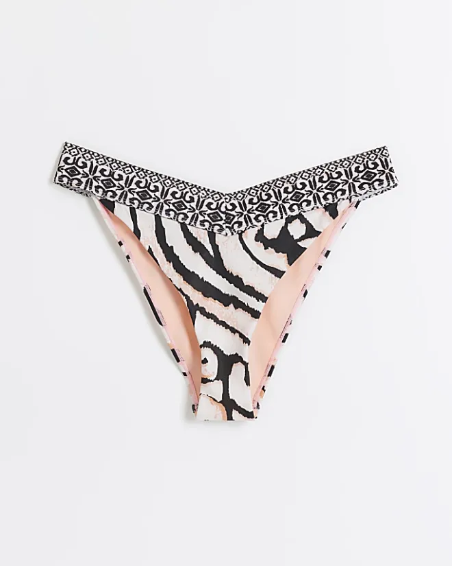 River Island abstract brief bikini bottoms Cream Hot