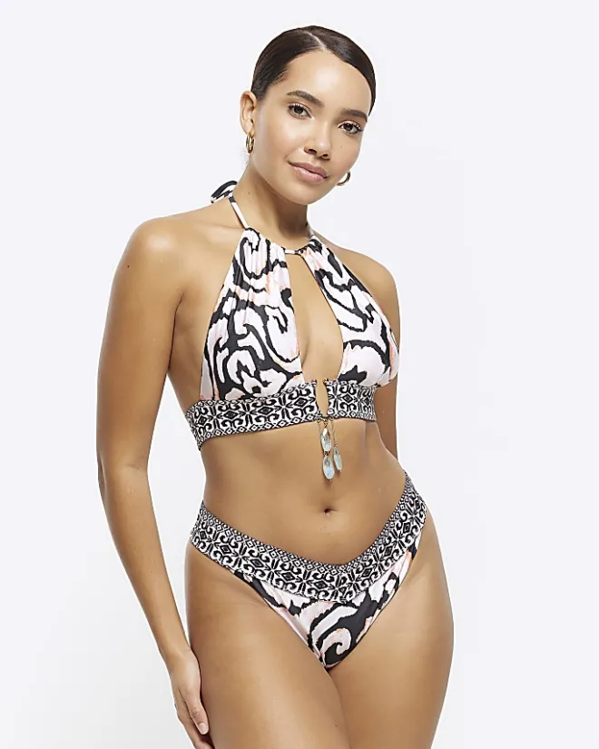 River Island abstract brief bikini bottoms Cream Hot