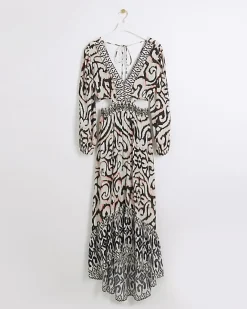 River Island abstract cut out beach maxi dress Cream Discount