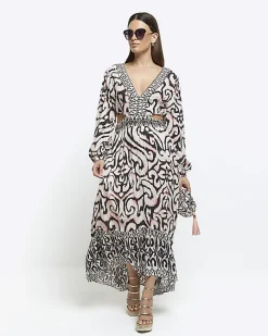 River Island abstract cut out beach maxi dress Cream Discount