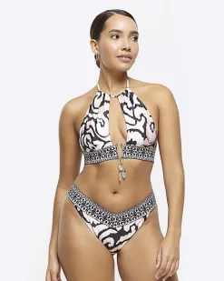 River Island abstract halter bikini top Cream Hot