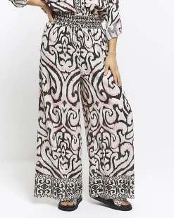 River Island abstract wide leg beach trousers Cream Fashion