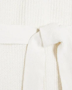 River Island belted high neck jumper midi dress Cream Online