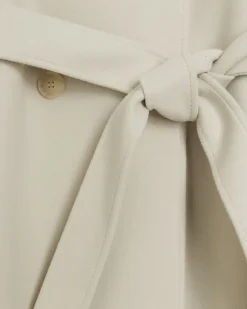 River Island Cream belted longline trench coat Brown Clearance
