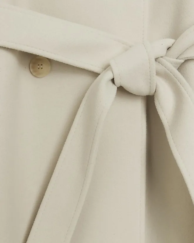 River Island Cream belted longline trench coat Brown Clearance