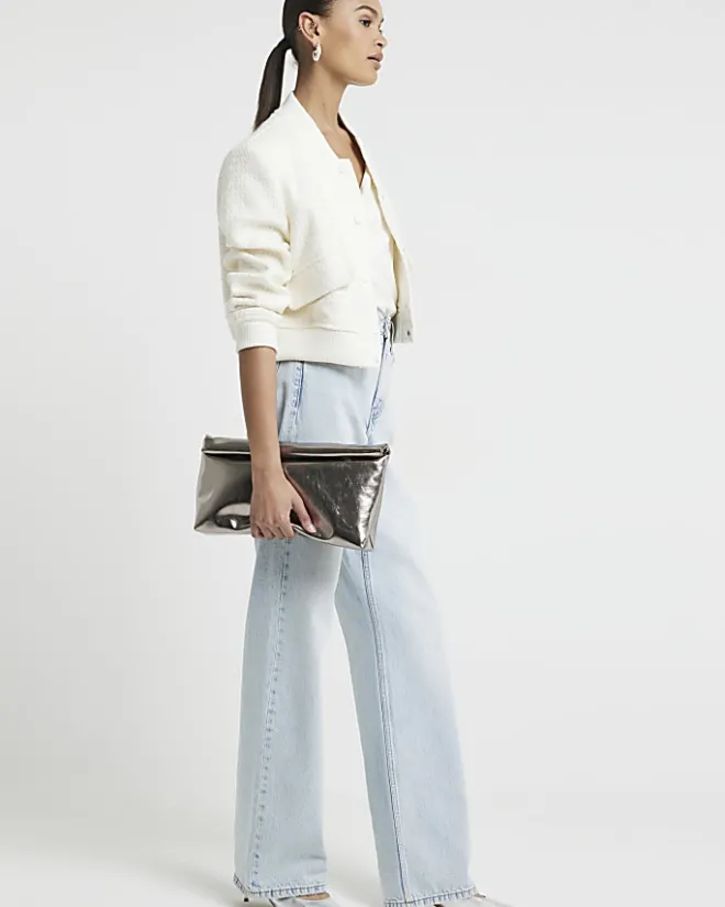 River Island Boucle Tailored Bomber Jacket Cream Sale