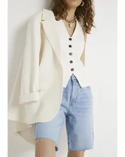 River Island button front waistcoat Cream Outlet