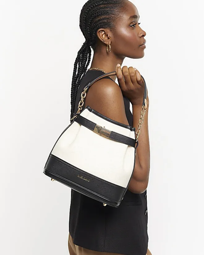 River Island canvas bucket cross body bag Cream Best