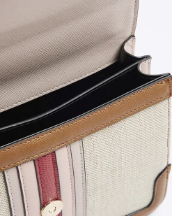 River Island canvas stripe chain cross body bag Cream Sale