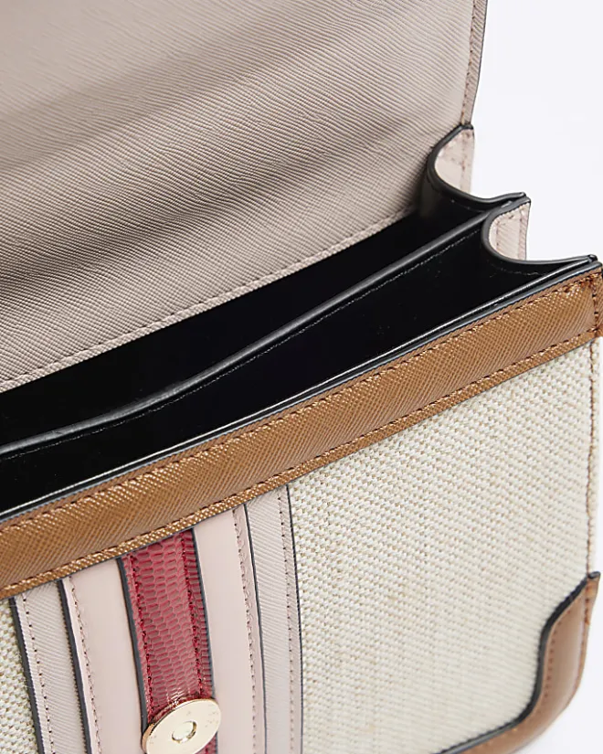 River Island canvas stripe chain cross body bag Cream Sale