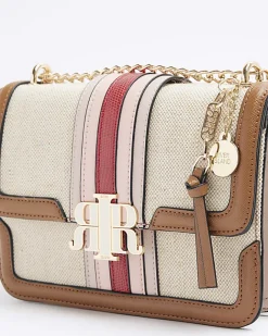 River Island canvas stripe chain cross body bag Cream Sale