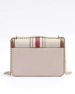 River Island canvas stripe chain cross body bag Cream Sale