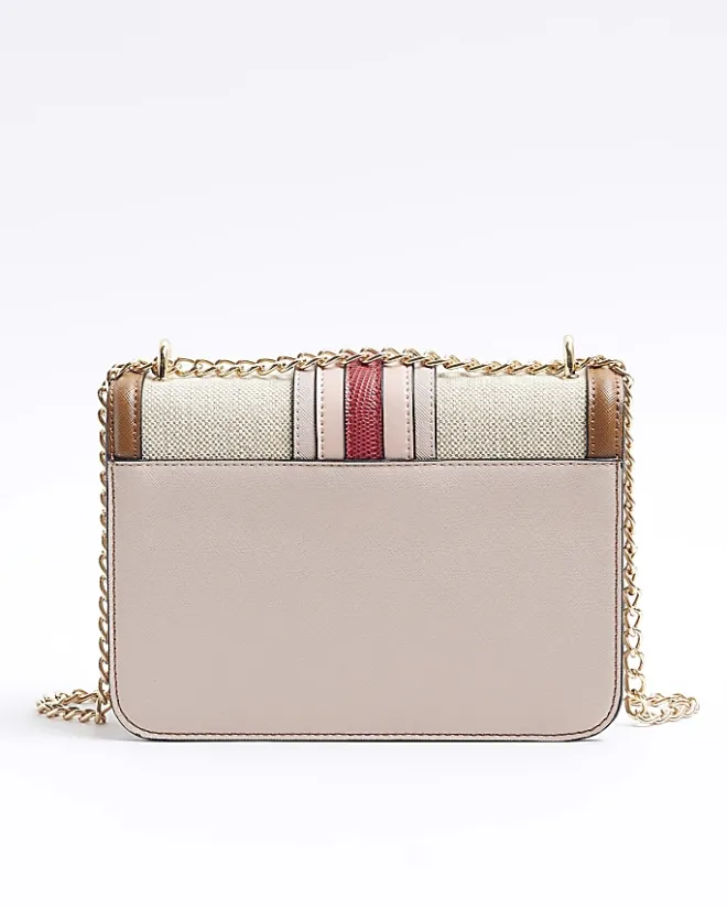 River Island canvas stripe chain cross body bag Cream Sale